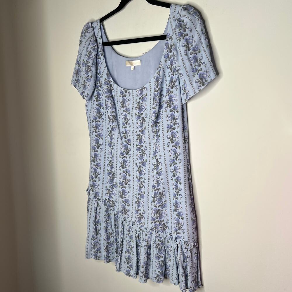 Love Shack Fancy Blue Solus Ruffled Floral Crepe Mini Dress Size 10 - Picture 5 of 10